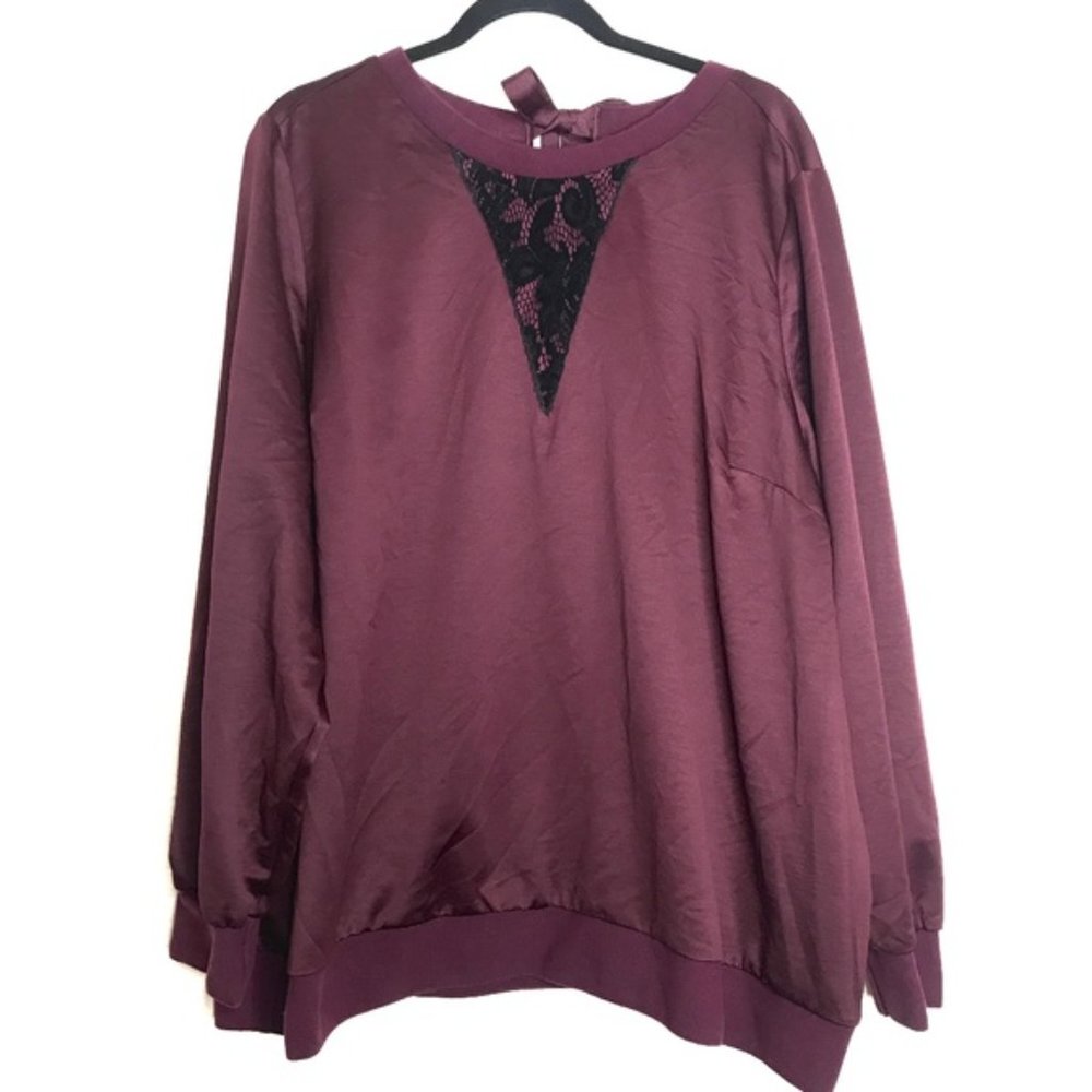 Lane Bryant Purple Silky Lace Blouse w/ Bow Back